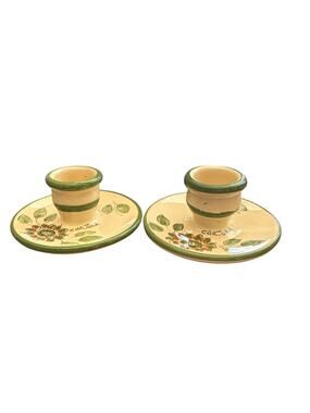Hand Painted Mini Yellow and Green Candle Holders from Cortina Italy.
